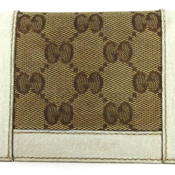 AUTHENTICITY GUARANTEED GUCCI card case GG canvas beige white canvas ?~ leather - Picture 3 of 9